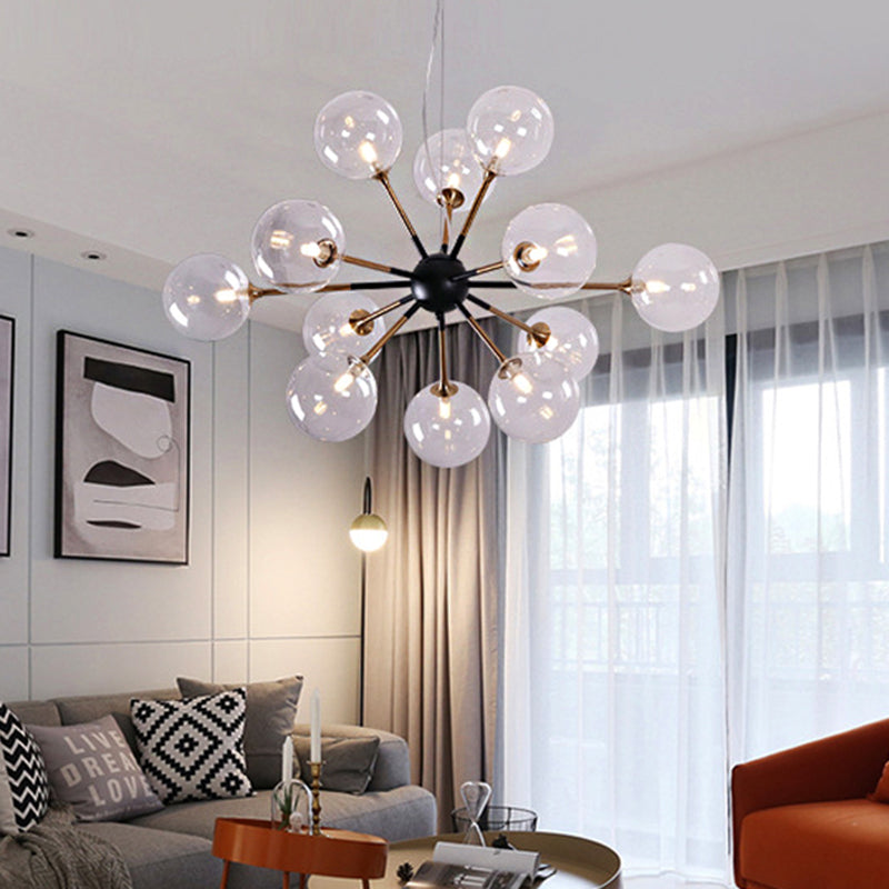 Clear Glass Sputnik Hanging Chandelier Simple Style 12 Lights Ceiling Pendant Light for Living Room