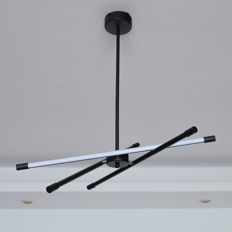 Simple Style Linear Tube Metal Chandelier Light Black LED Hanging Lamp for Living Room