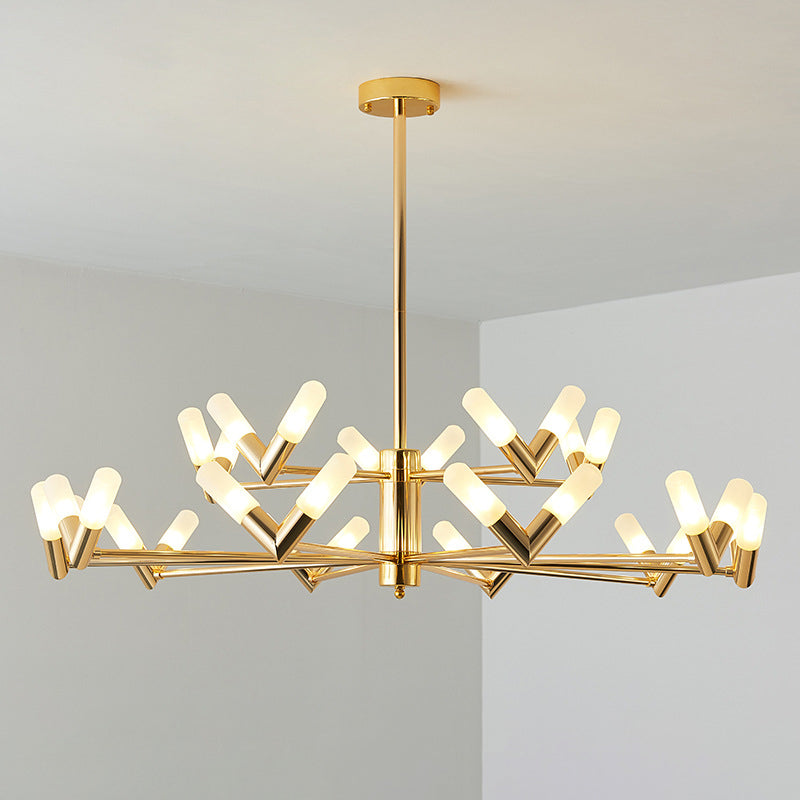 Modern Tube Ceiling Chandelier Metal 10/30 Lights Dinging Room Hanging Ceiling Light in Brass