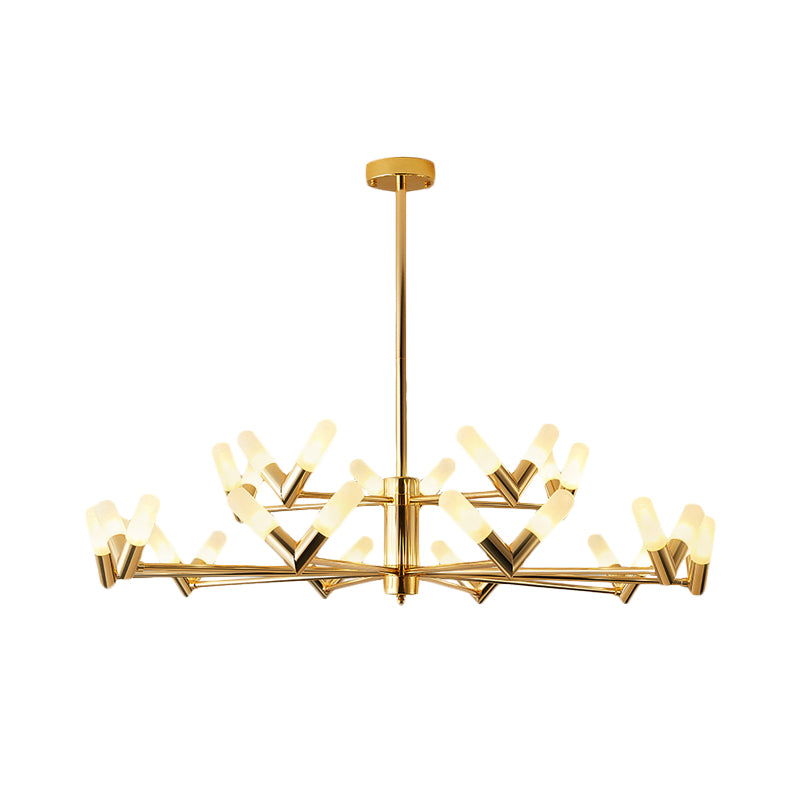 Modern Tube Ceiling Chandelier Metal 10/30 Lights Dinging Room Hanging Ceiling Light in Brass