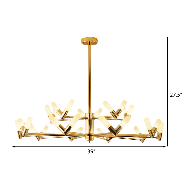 Modern Tube Ceiling Chandelier Metal 10/30 Lights Dinging Room Hanging Ceiling Light in Brass