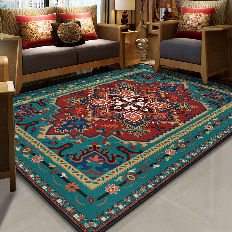 Resplendent Multicolor Floral Rug Synthetics Moroccan Carpet Washable Pet Friendly Anti-Slip Rug for Room