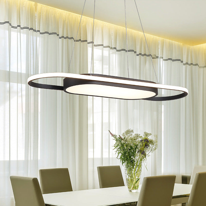 Oval Acrylic Chandelier Light Simple Style Black/White LED Hanging Pendant Light in Warm/White/Natural Light