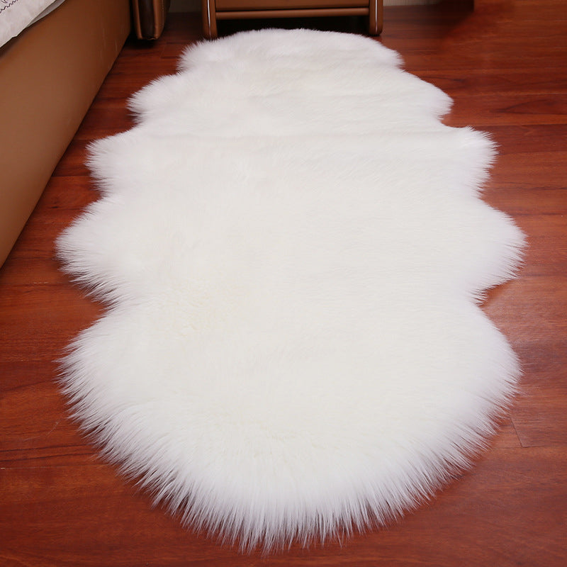 Multi-Colored Bedroom Foot Rug Casual Plain Rug Faux Fur Machine Washable Stain Resistant Non-Slip Backing Area Rug