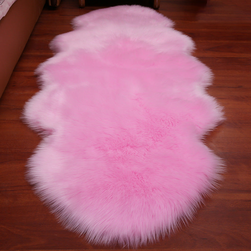 Multi-Colored Bedroom Foot Rug Casual Plain Rug Faux Fur Machine Washable Stain Resistant Non-Slip Backing Area Rug