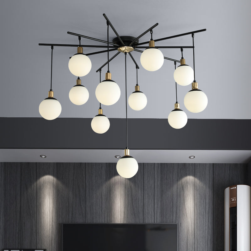 Black Starburst Chandelier Light Modern 4/7/9 Light Opal Glass Hanging Lamp for Bedroom