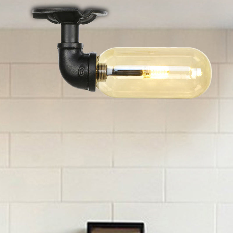 Tombra de cápsula negra Semi Flush Montaje Industrial Industrial Vaso 1 Light Interior Techo Accesorio con diseño de tuberías