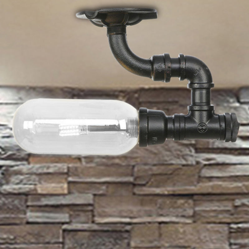 Corredor de cápsula Semi Flush Ligera industrial Clear Clear UNA LIGHTINGURA DE CADENTE NEGRO CON ELECTRO DE PUPE