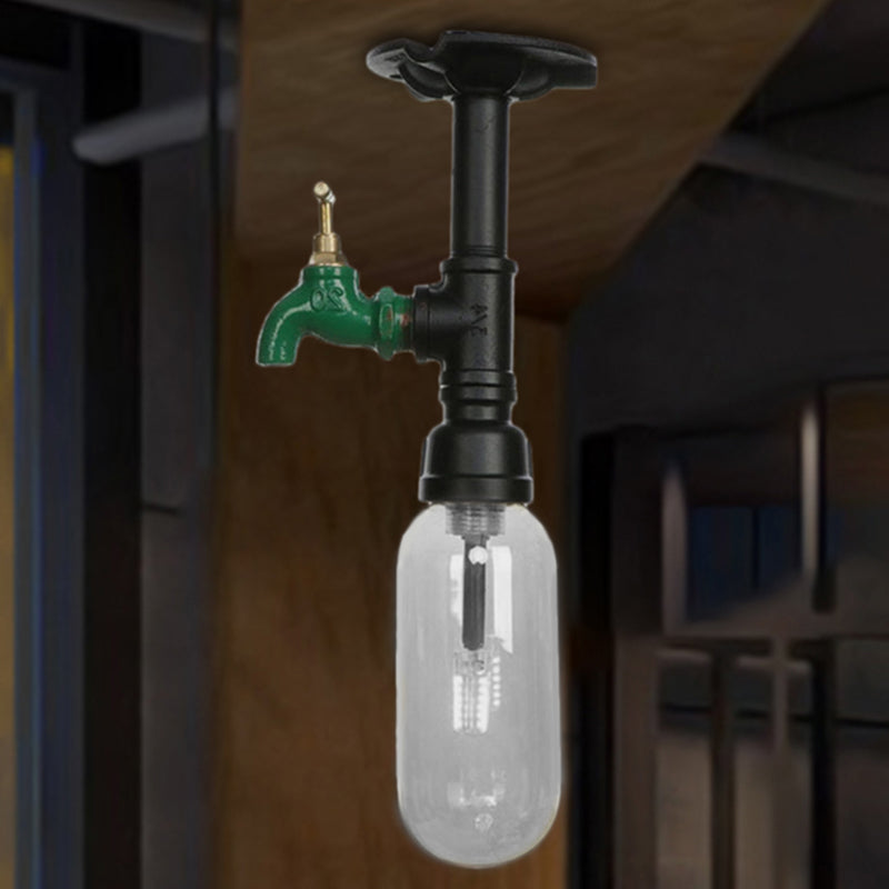 Corredor de cápsula Semi Flush Ligera industrial Clear Clear UNA LIGHTINGURA DE CADENTE NEGRO CON ELECTRO DE PUPE