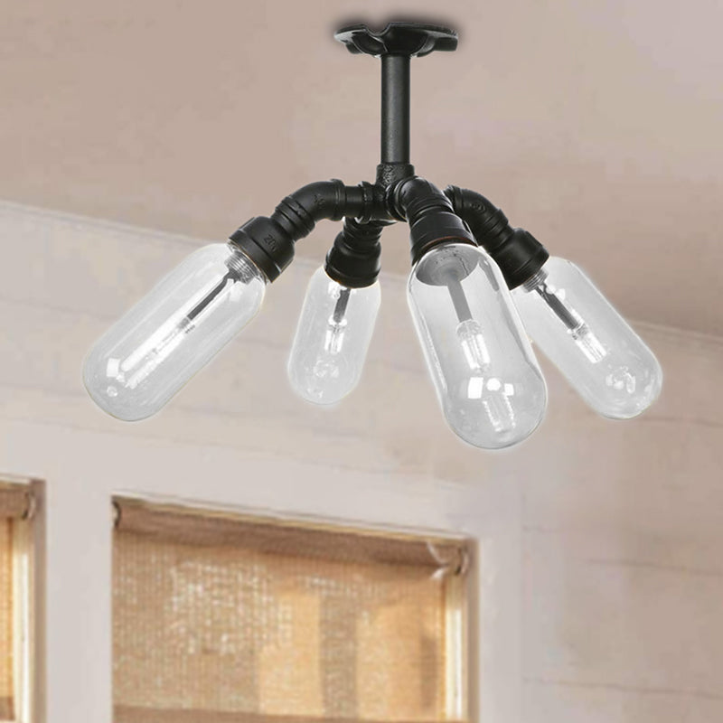 Zwart SCONCE LICHT INDUSTRIËLE METAL 4/5/6 Lichte capsule Schaduw Wandverlichting voor woonkamer met pijpontwerp