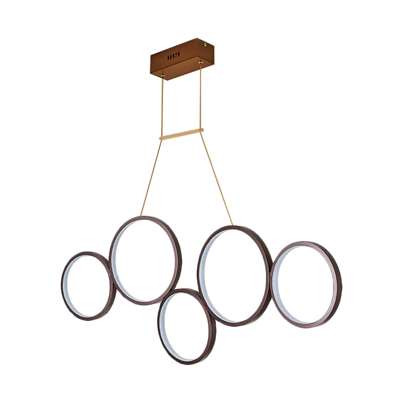 Acrylic Multi Rings Chandelier Lamp Simple Style 3/5 Lights White/Coffee Hanging Light Fixture for Kitchen