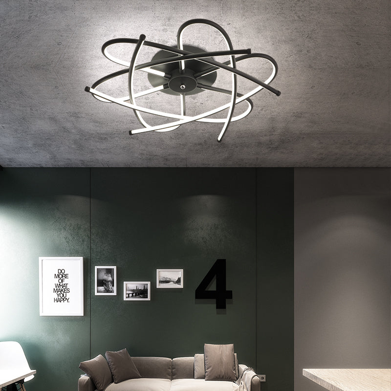 Twisted Flush Lighting Modernistische Acryl-Deckenleuchte mit LED-Einbauleuchte in Schwarz/Grau in Weiß/Warmes Licht, 18"/25,5"/31,5" Breite