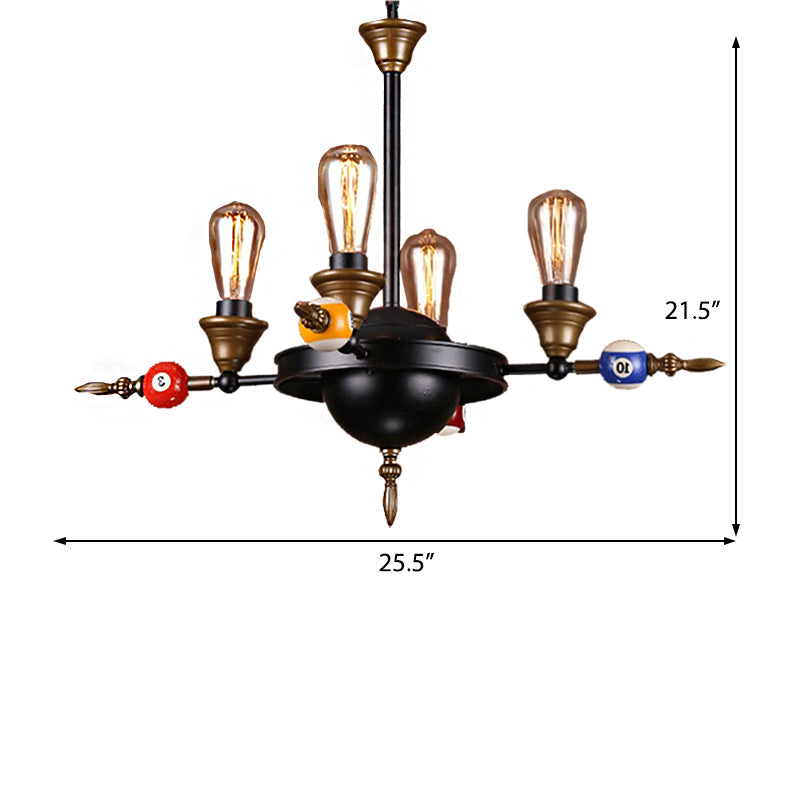 Exposed Bulb Metal Chandelier Lighting Industrial 4/6 Light Dining Room Pendant Lighting in Black with Wheel Shelf