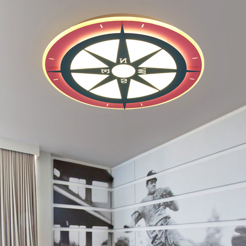 Cartoon Compass LED Flush Mount Light Kids Acrylic Ceiling Lamp in Red for Nursing Room