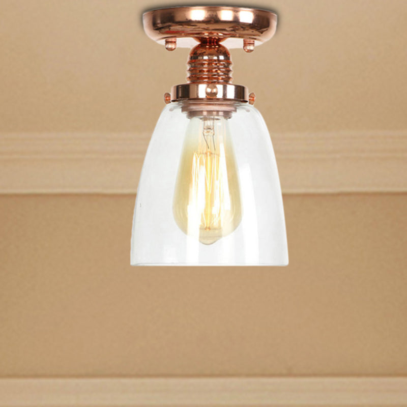 1 Light Ceiling Light Fixture with Cone/Barrel/Bell Shade Clear Glass Industrial Living Room Semi Flush in Copper