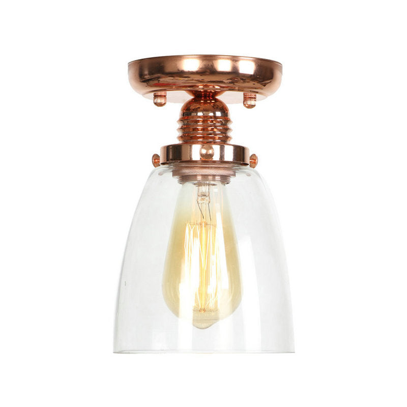 1 Light Ceiling Light Fixture with Cone/Barrel/Bell Shade Clear Glass Industrial Living Room Semi Flush in Copper