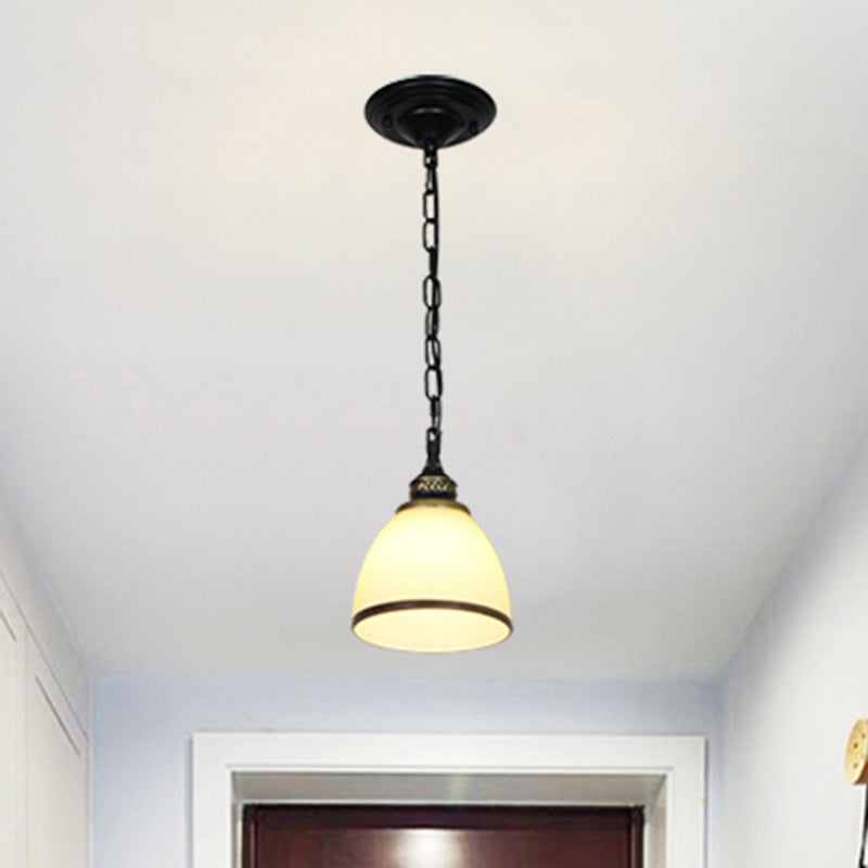 Traditional Bell Shade Ceiling Light Single-Bulb White Frost Glass Hanging Pendant Light