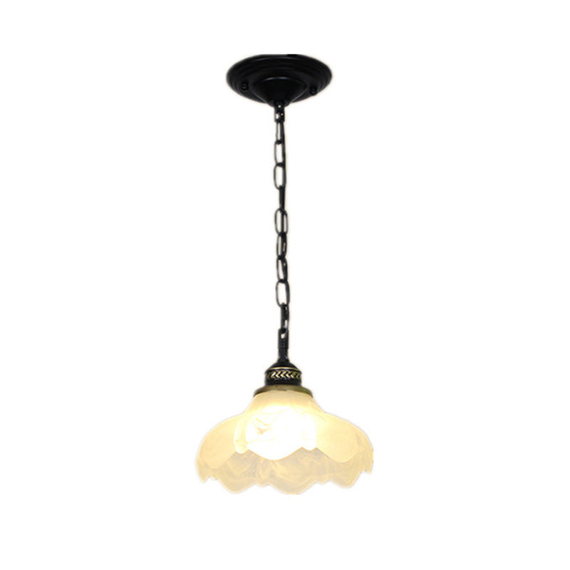 Traditional Bell Shade Ceiling Light Single-Bulb White Frost Glass Hanging Pendant Light