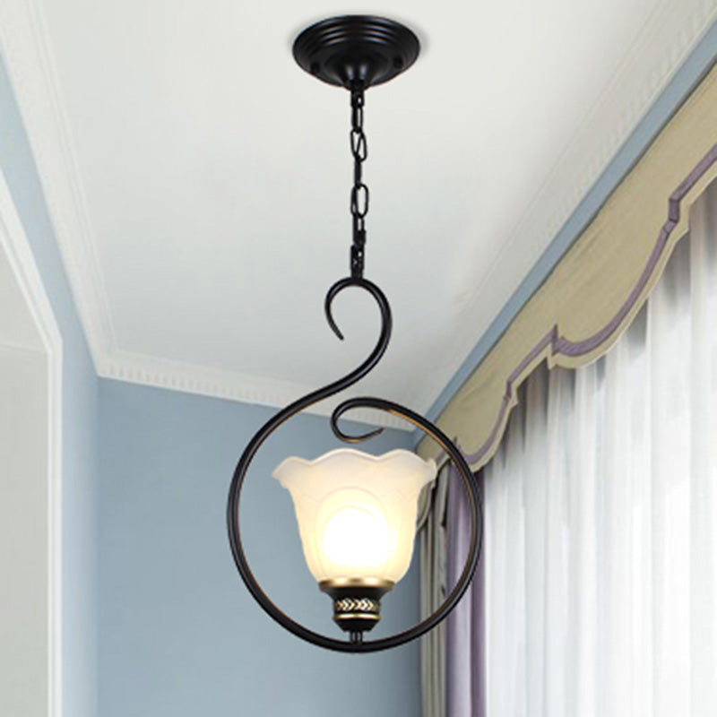 Black Bell Shade Plafond Light traditionnel Verre d'opale 1