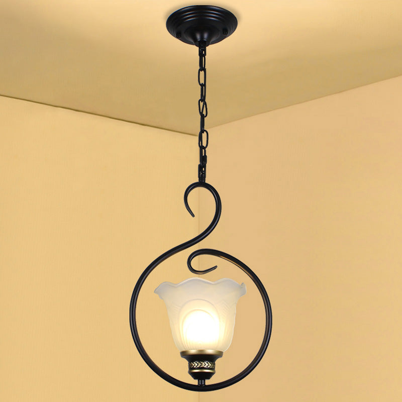 Black Bell Shade Plafond Light traditionnel Verre d'opale 1