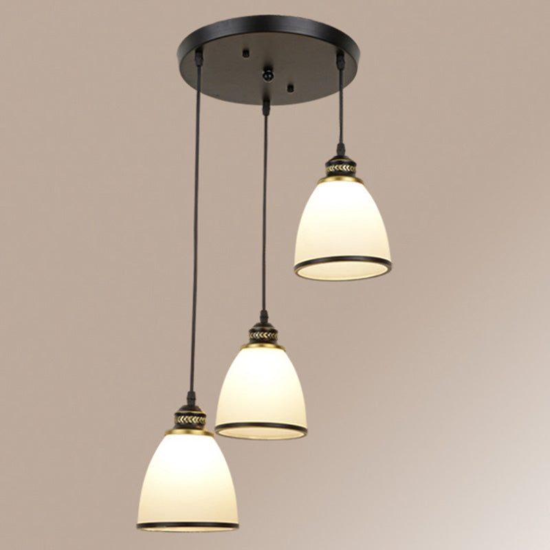 Traditional Bell Shade Multi Ceiling Light Cream Glass Suspension Lighting for Living Room