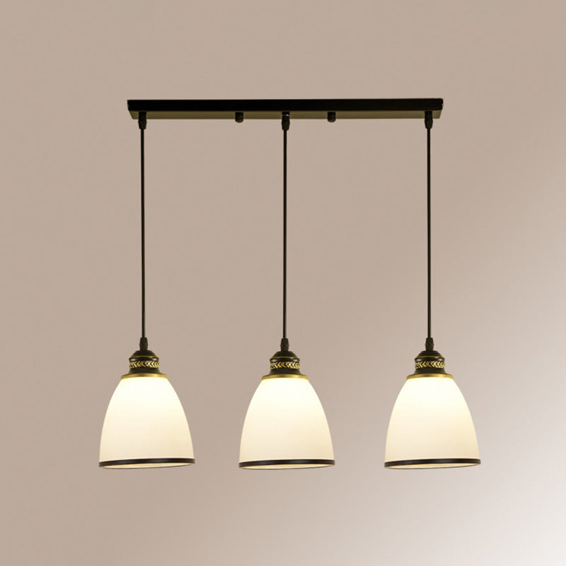 Traditional Bell Shade Multi Ceiling Light Cream Glass Suspension Lighting for Living Room