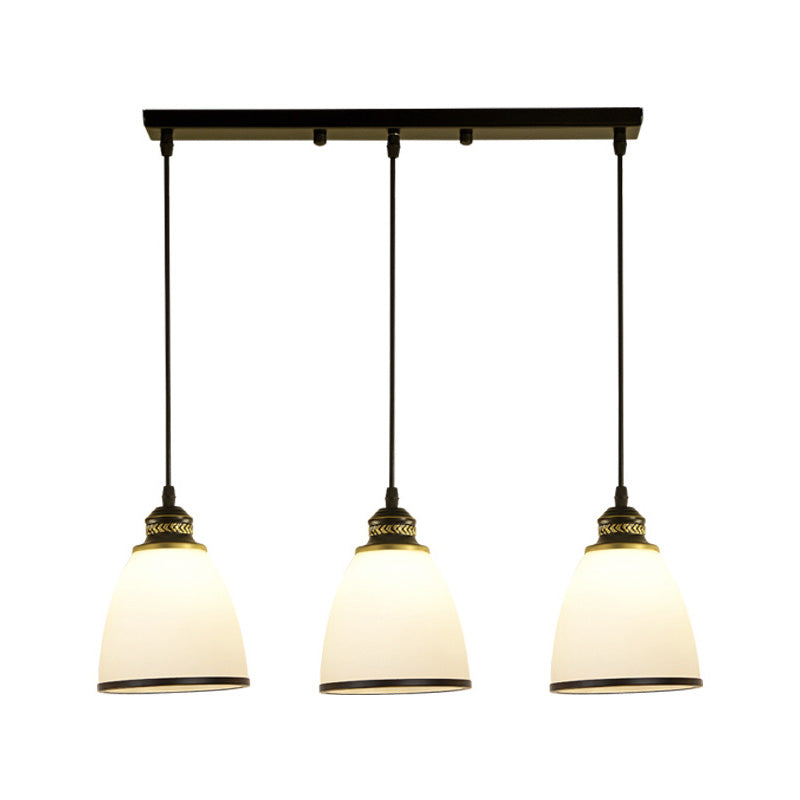 Traditional Bell Shade Multi Ceiling Light Cream Glass Suspension Lighting for Living Room