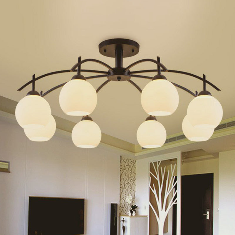 Traditional Sphere Semi Flush Frost Glass Ceiling Mount Chandelier in Black for Living Room