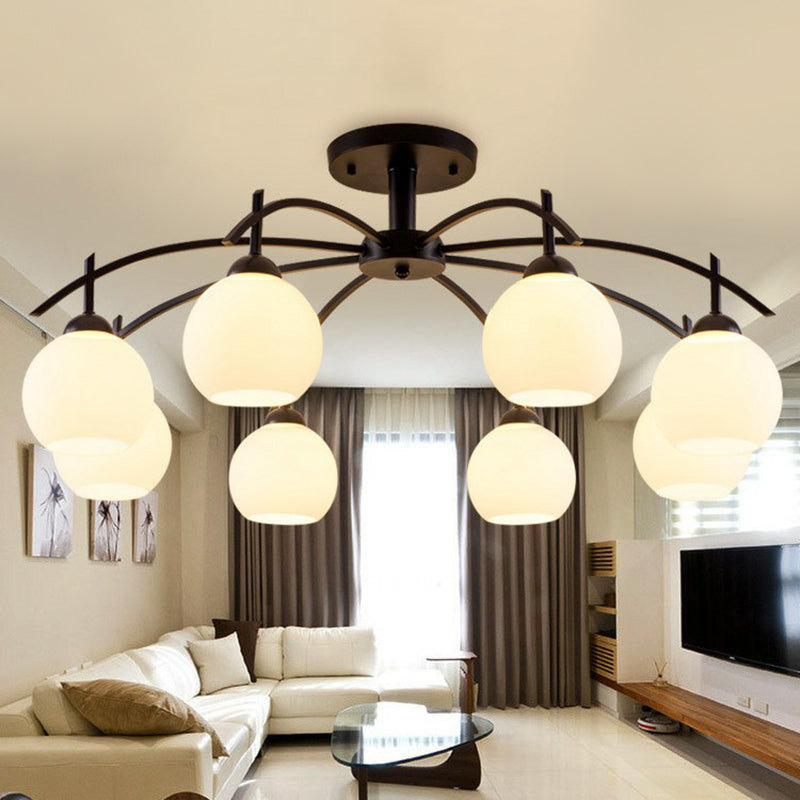 Traditional Sphere Semi Flush Frost Glass Ceiling Mount Chandelier in Black for Living Room