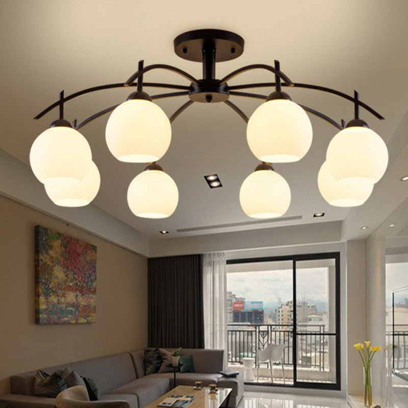 Traditional Sphere Semi Flush Frost Glass Ceiling Mount Chandelier in Black for Living Room