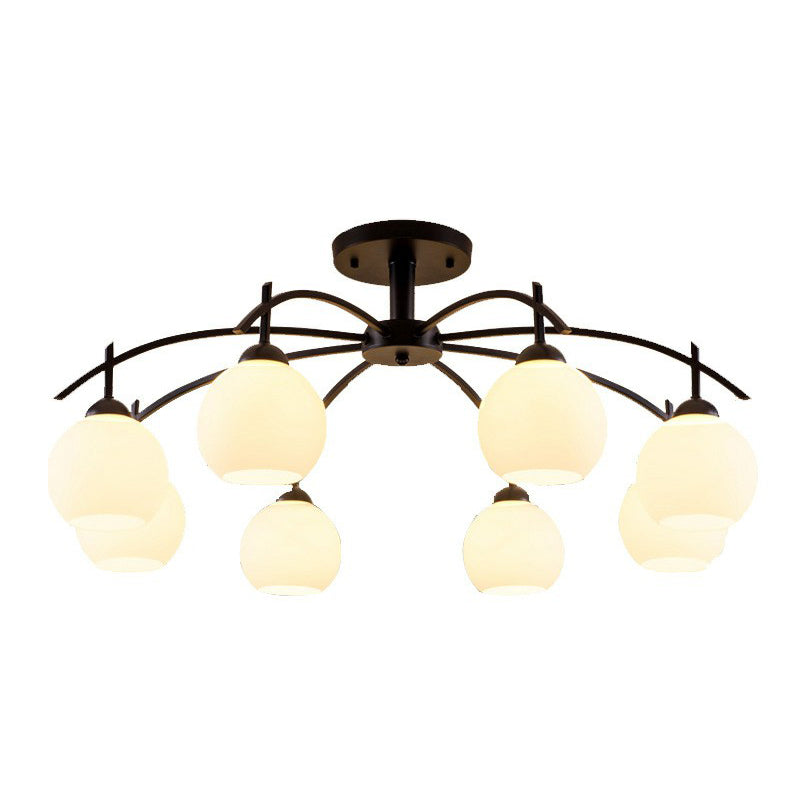 Traditional Sphere Semi Flush Frost Glass Ceiling Mount Chandelier in Black for Living Room