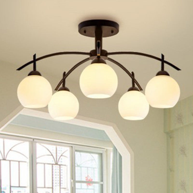 Traditional Sphere Semi Flush Frost Glass Ceiling Mount Chandelier in Black for Living Room