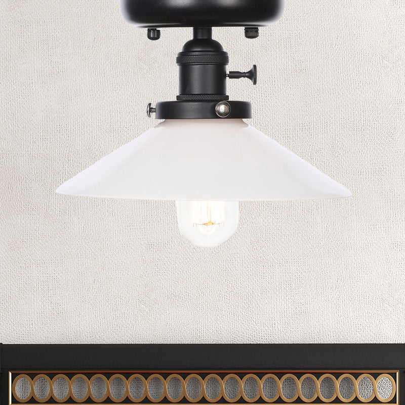 1 Lampada del soffitto leggero con cono/Saucer Metal Shade Industrial Dining Room Semi Flush in chiaro/Bianco