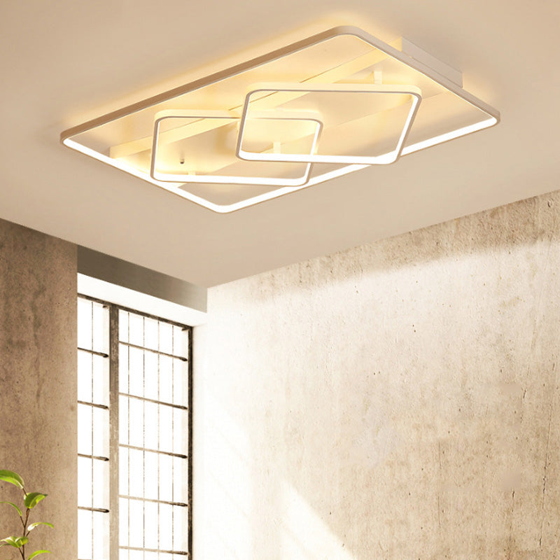 Lampada da incasso geometrica bianca Lampada da soffitto moderna in metallo a LED con luce bianca/calda, larghezza 34,5"/39"