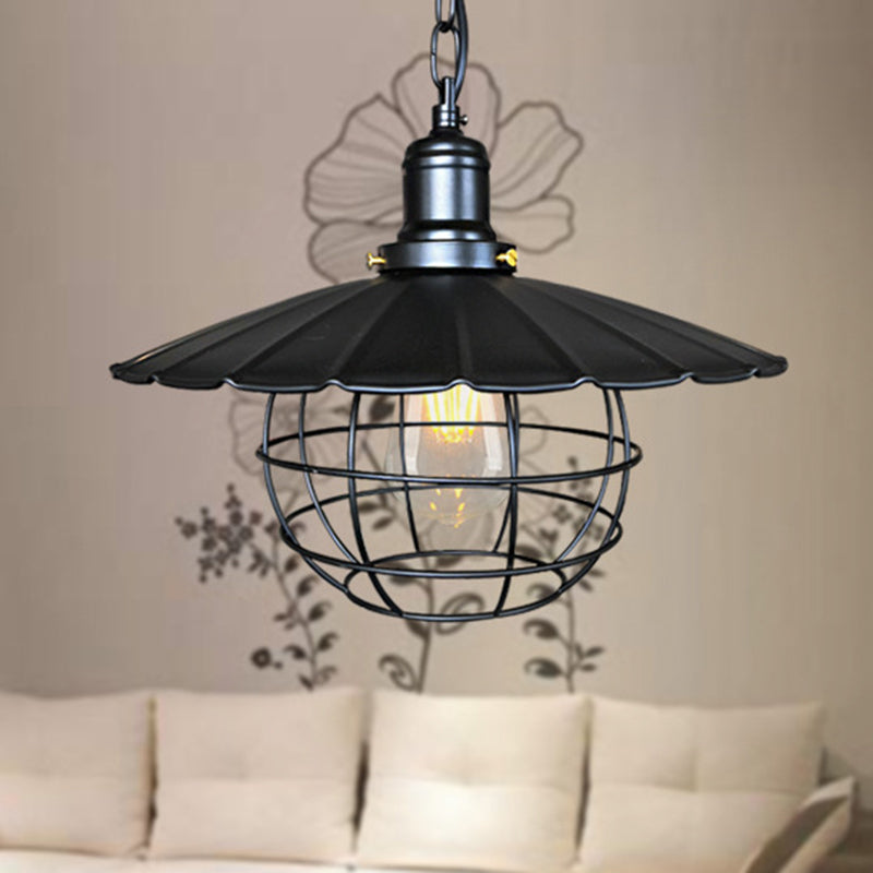 Zwart 1 lichte hanglampverlichting Industrial Metal geschoeide hanglamp voor binnen met kooi