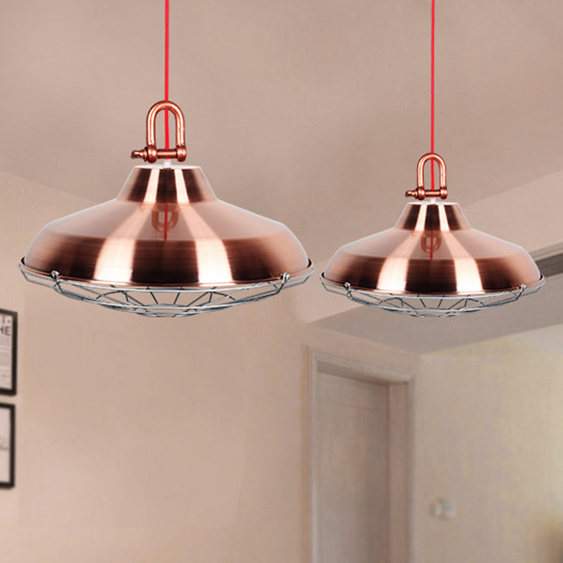 Vintage Covered Cage Hanging Ceiling Light 1 Light Metal Pendant Lighting in White/Copper/Red Brown