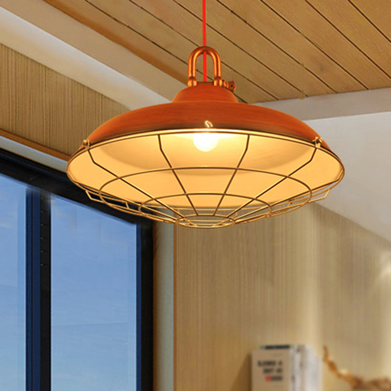 Vintage Covered Cage Hanging Ceiling Light 1 Light Metal Pendant Lighting in White/Copper/Red Brown