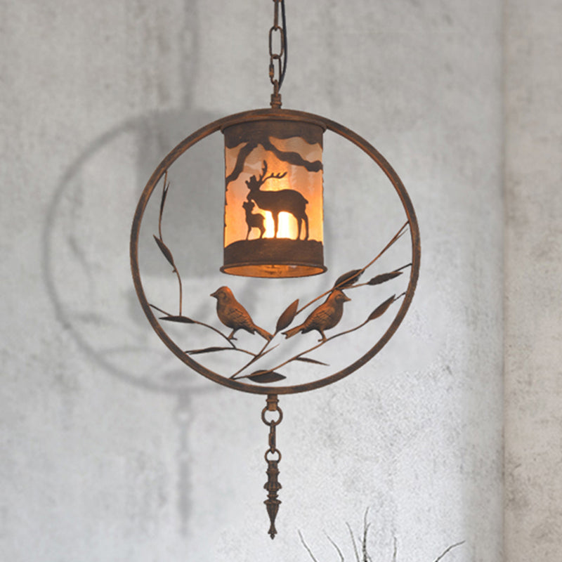 Rostzylinderwandbeleuchtung Vintage Style Metal 1 Leicht Esszimmer Lampe mit Stoff und Vogel