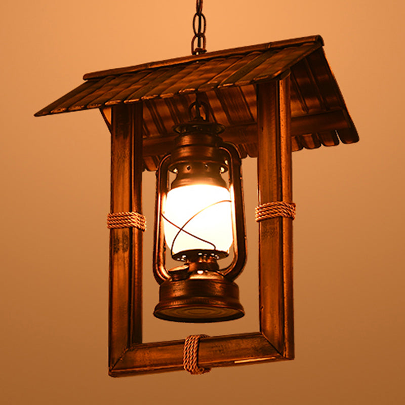 1 Light Pendant Lighting Vintage Style House/Fish Shaped Opal Glass Hanging Ceiling Light in Weathered Copper