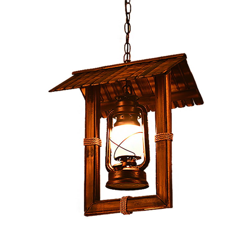 1 Light Pendant Lighting Vintage Style House/Fish Shaped Opal Glass Hanging Ceiling Light in Weathered Copper