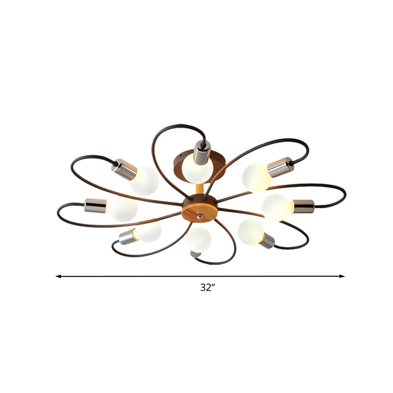 Metal Swirl Semi Flush Mount Lighting Industrial 3/6 Lights Woonkamer Plafond gemonteerd armatuur in grijs/groen