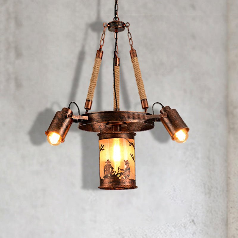 Cylinder Metal Chandelier Light Vintage 4/7 Light Dining Room Pendant Lighting in Weathered Copper