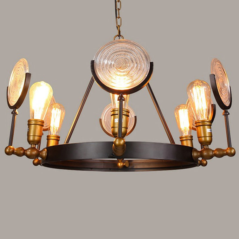 Round Clear Textured Glass Chandelier Lighting Industrial 6/8 Light Dining Room Pendant Lighting in Brass