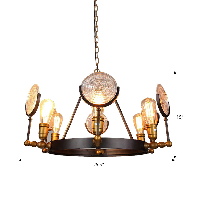 Round Clear Textured Glass Chandelier Lighting Industrial 6/8 Light Dining Room Pendant Lighting in Brass