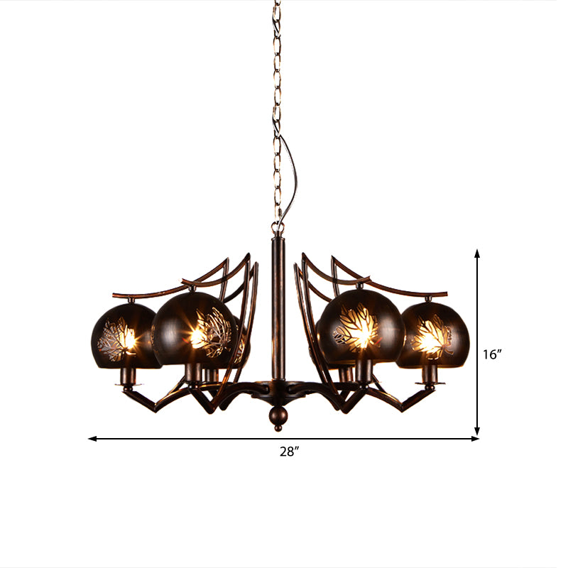 6 Light Ceiling Light Vintage Bubbled Etched Metal Hanging Chandelier in Rust for Dining Room