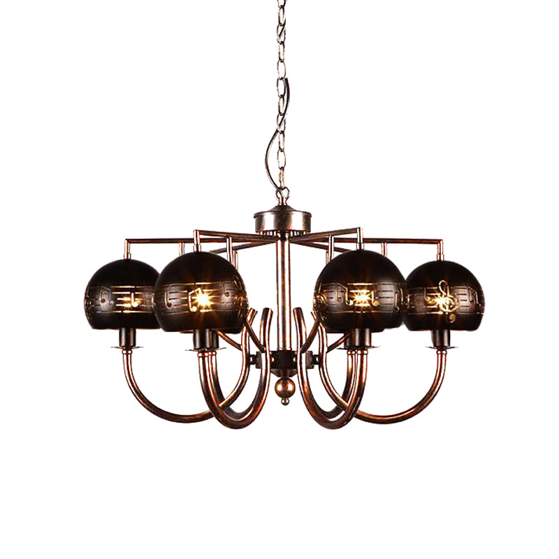 6 Light Ceiling Light Vintage Bubbled Etched Metal Hanging Chandelier in Rust for Dining Room