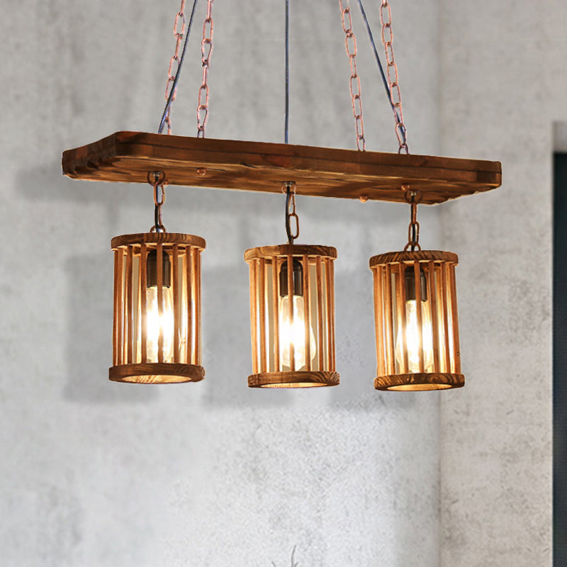 Cylinder Shade Wooden Light Chandelier Industrial 2/3 Light Dining Room plafond lampe