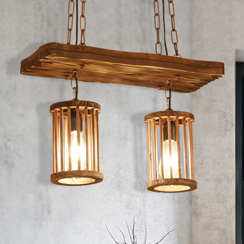 Cylinder Shade Wooden Light Chandelier Industrial 2/3 Light Dining Room Ceiling Lamp