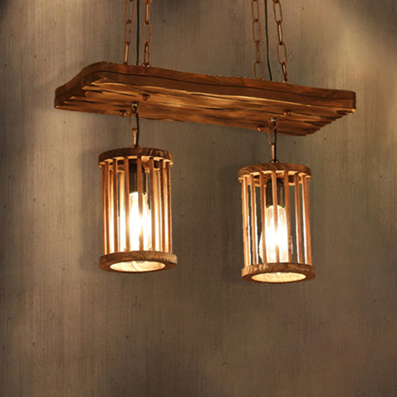 Cylinder Shade Wooden Light Chandelier Industrial 2/3 Light Dining Room Ceiling Lamp