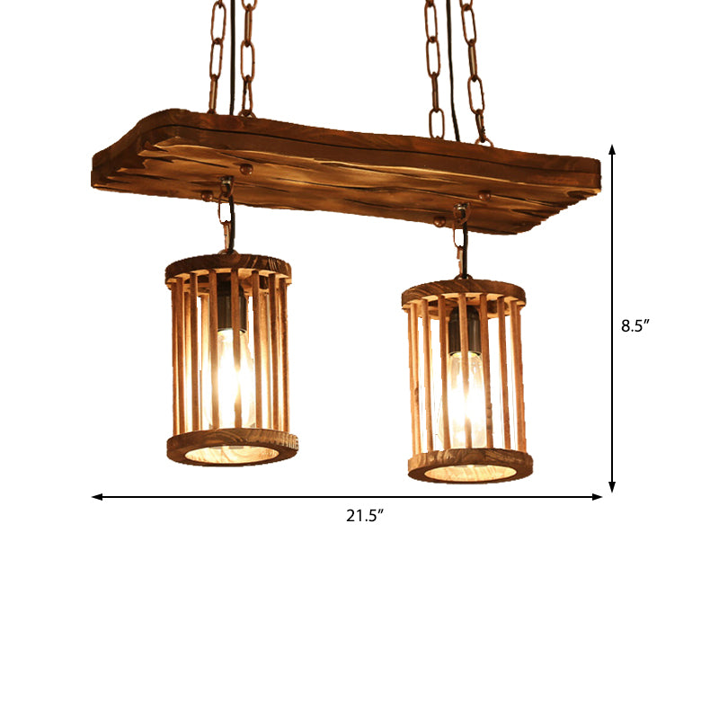 Cylinder Shade Wooden Light Chandelier Industrial 2/3 Light Dining Room Ceiling Lamp